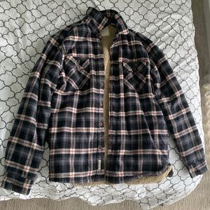Plaid Lined Sherpa Shirt Jacket
